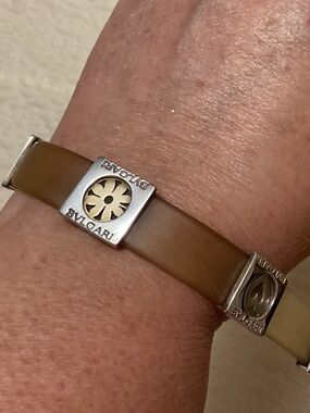BVLGARI Inspired Design Sterling Silver 925 Unisex Silicone Band Bracelet